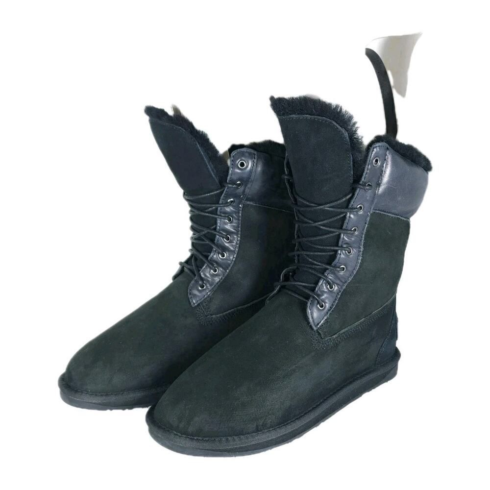 Australia Luxe Collective Women Montana US10 Black Suede Sheepskin LaceUp Boot
